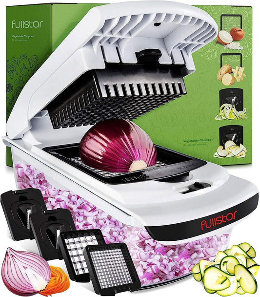 Professional Vegetable Chopper and Spiralizer with Container - 4 in 1 Slicer Dicer Cutter (White)